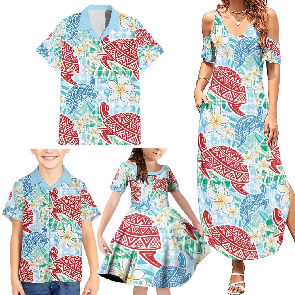 Palaka with Honu and Plumeria Family Matching Summer Maxi Dress and Hawaiian Shirt Hawaiian Heritage Spirit - Polynesian Pride
