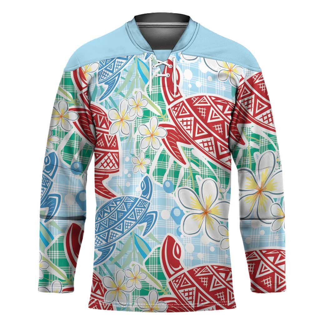 Palaka with Honu and Plumeria Hockey Jersey Hawaiian Heritage Spirit - Polynesian Pride