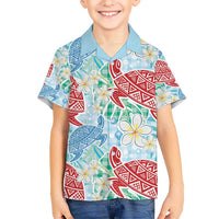 Palaka with Honu and Plumeria Kid Hawaiian Shirt Hawaiian Heritage Spirit LT9 Kid Blue - Polynesian Pride