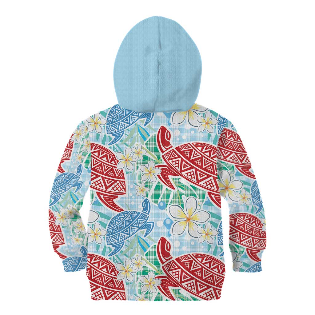 Palaka with Honu and Plumeria Kid Hoodie Hawaiian Heritage Spirit - Polynesian Pride