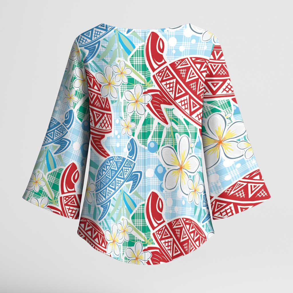 Palaka with Honu and Plumeria Kimono Sleeve Blouse Hawaiian Heritage Spirit - Polynesian Pride
