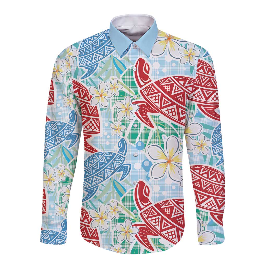 Palaka with Honu and Plumeria Long Sleeve Button Shirt Hawaiian Heritage Spirit - Polynesian Pride