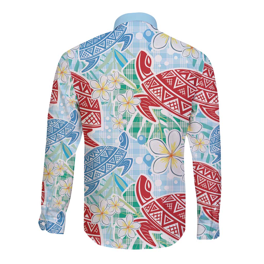 Palaka with Honu and Plumeria Long Sleeve Button Shirt Hawaiian Heritage Spirit - Polynesian Pride