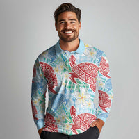 Palaka with Honu and Plumeria Long Sleeve Polo Shirt Hawaiian Heritage Spirit - Polynesian Pride