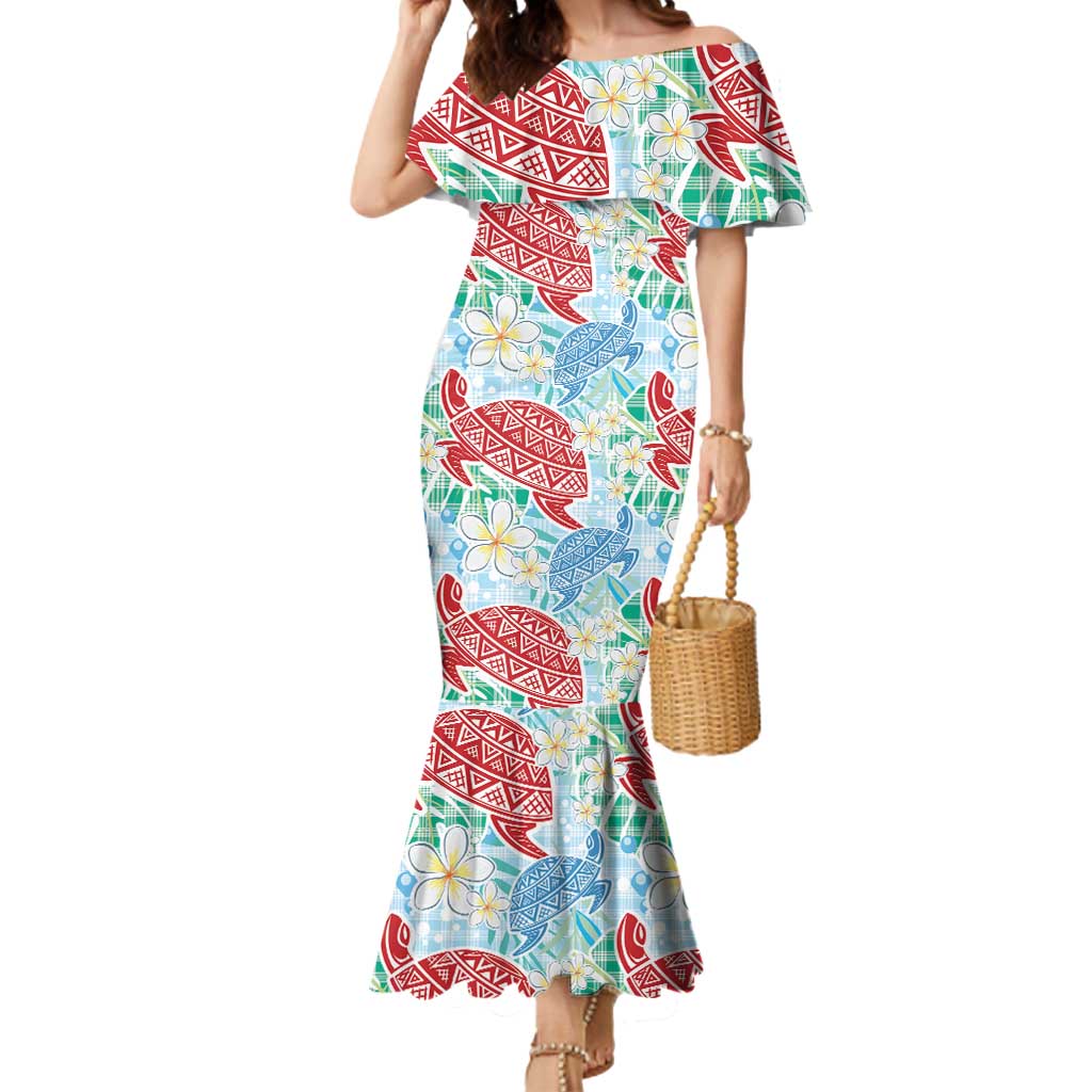 Palaka with Honu and Plumeria Mermaid Dress Hawaiian Heritage Spirit - Polynesian Pride
