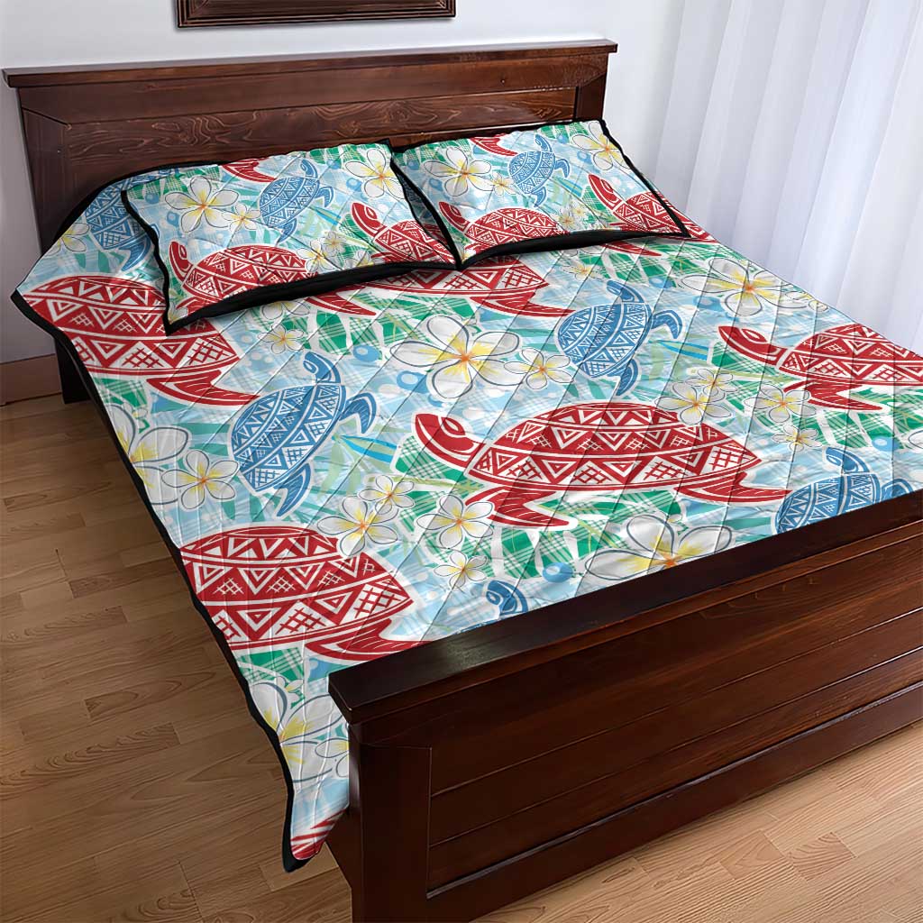 Palaka with Honu and Plumeria Quilt Bed Set Hawaiian Heritage Spirit - Polynesian Pride