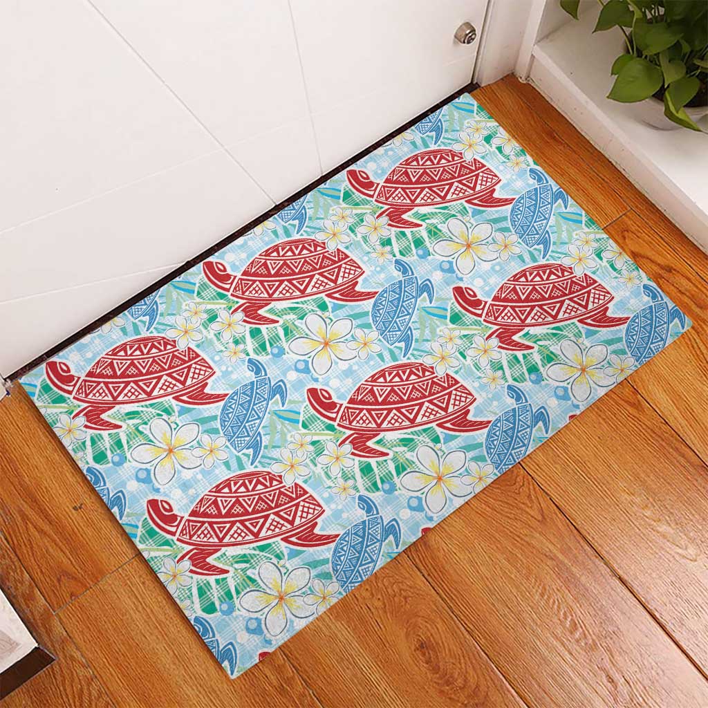 Palaka with Honu and Plumeria Rubber Doormat Hawaiian Heritage Spirit - Polynesian Pride
