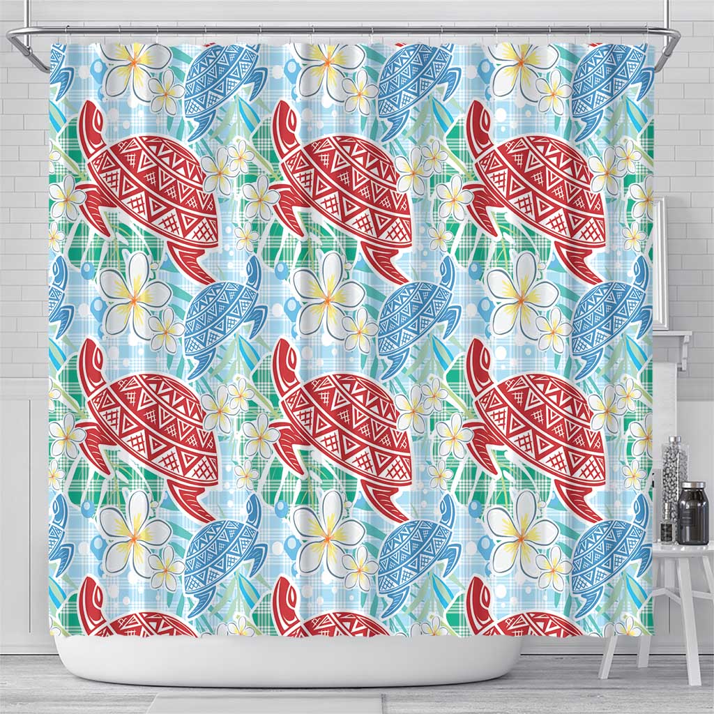 Palaka with Honu and Plumeria Shower Curtain Hawaiian Heritage Spirit - Polynesian Pride
