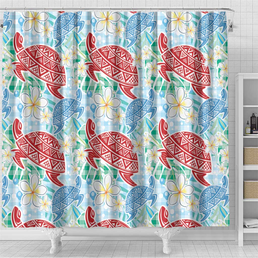 Palaka with Honu and Plumeria Shower Curtain Hawaiian Heritage Spirit - Polynesian Pride