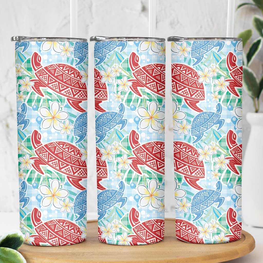 Palaka with Honu and Plumeria Skinny Tumbler Hawaiian Heritage Spirit - Polynesian Pride