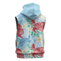 Palaka with Honu and Plumeria Sleeveless Hoodie Hawaiian Heritage Spirit - Polynesian Pride