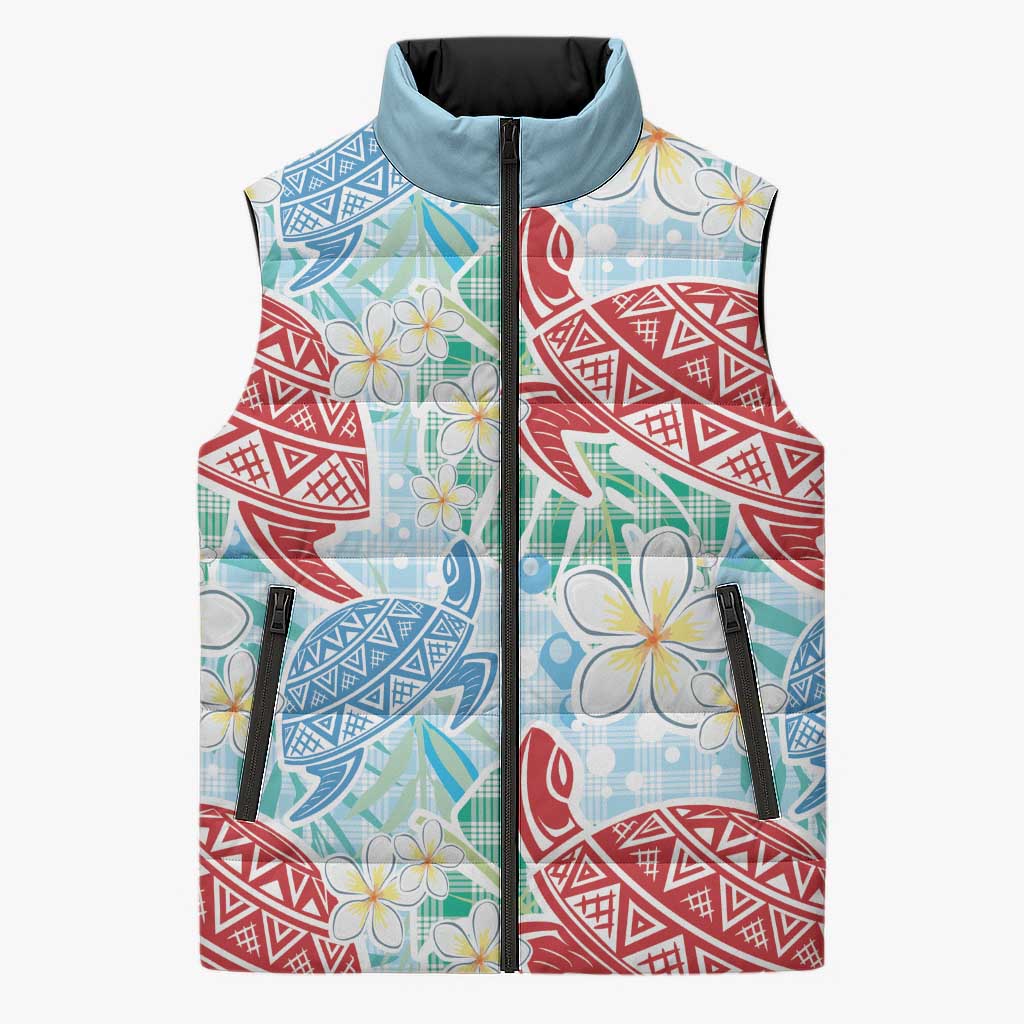 Palaka with Honu and Plumeria Sleeveless Puffer Jacket Hawaiian Heritage Spirit - Polynesian Pride