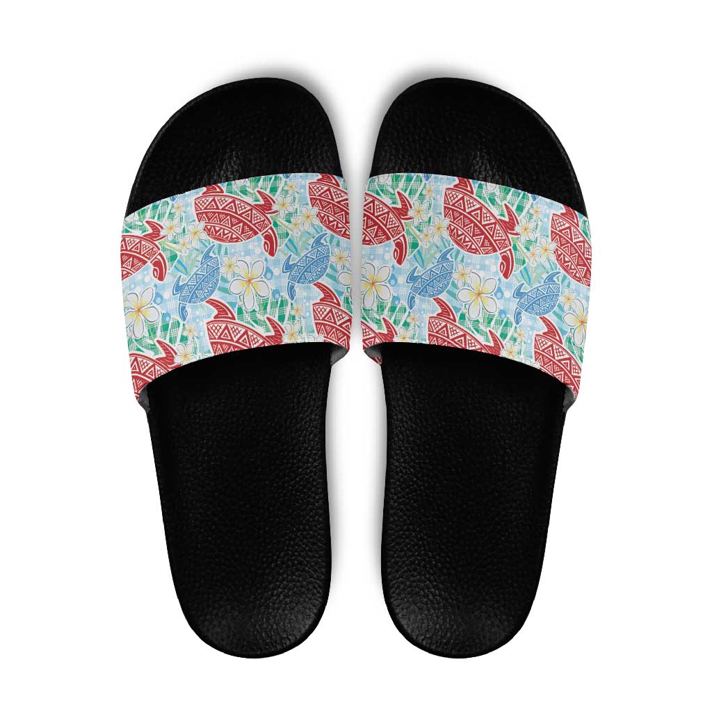 Palaka with Honu and Plumeria Slide Sandals Hawaiian Heritage Spirit - Polynesian Pride