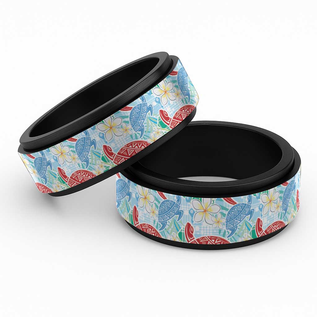 Palaka with Honu and Plumeria Spinner Ring Hawaiian Heritage Spirit - Polynesian Pride