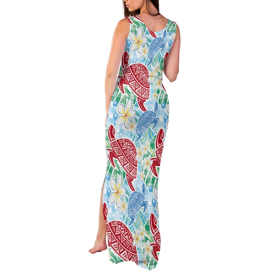 Palaka with Honu and Plumeria Tank Maxi Dress Hawaiian Heritage Spirit - Polynesian Pride