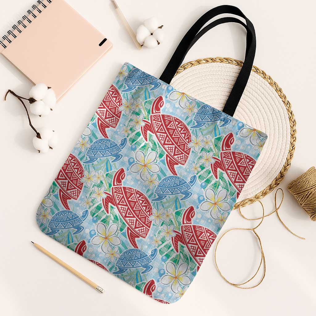 Palaka with Honu and Plumeria Tote Bag Hawaiian Heritage Spirit - Polynesian Pride