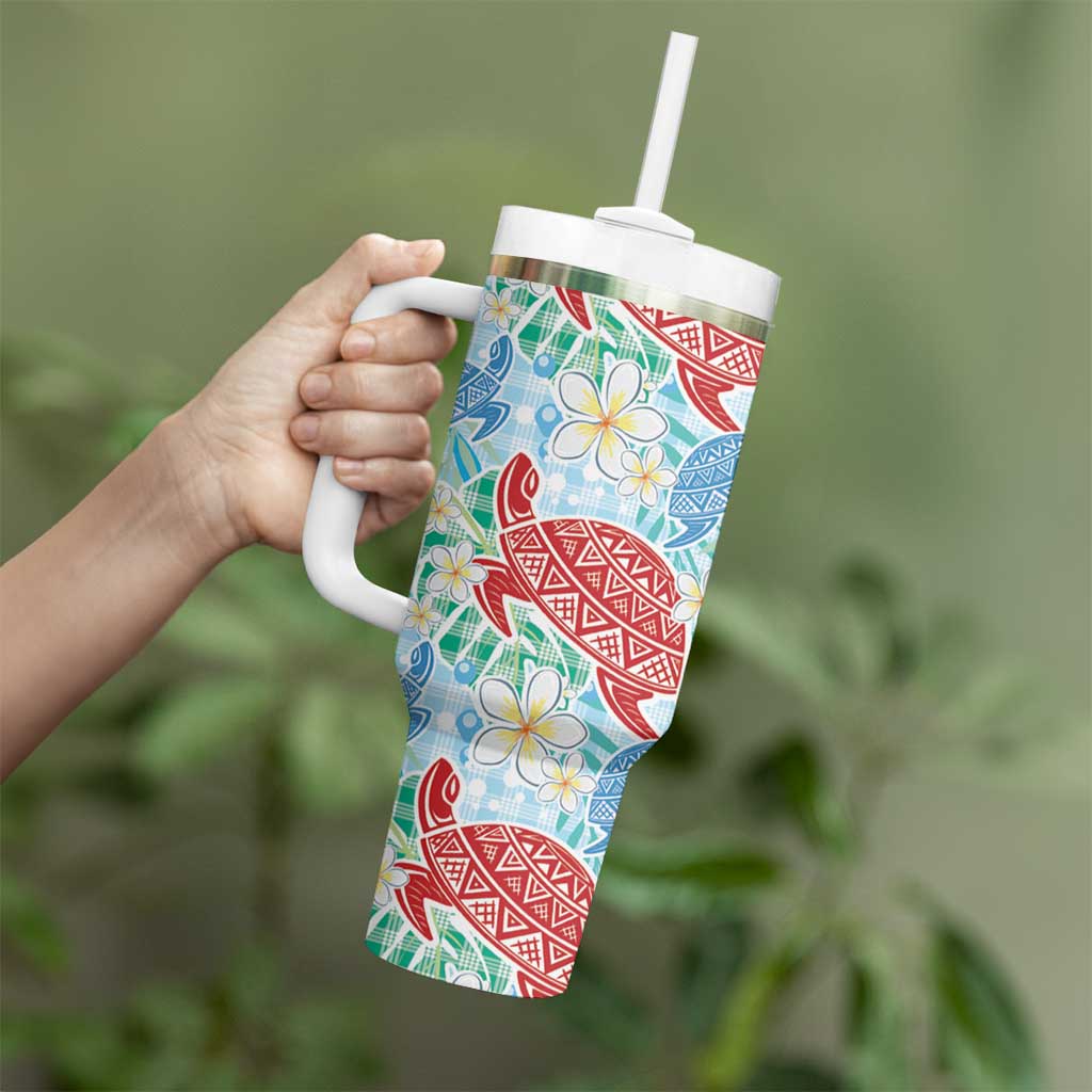 Palaka with Honu and Plumeria Tumbler With Handle Hawaiian Heritage Spirit - Polynesian Pride