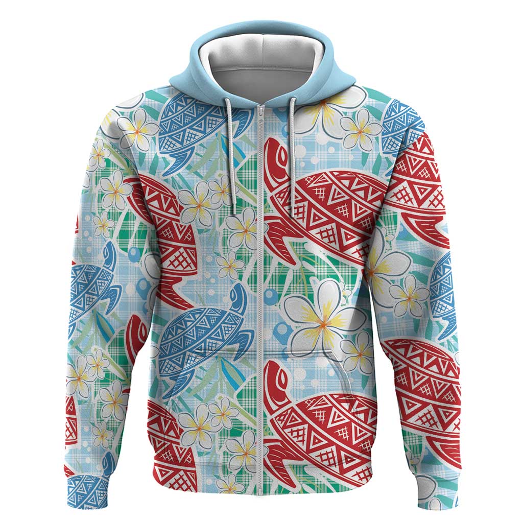 Palaka with Honu and Plumeria Zip Hoodie Hawaiian Heritage Spirit - Polynesian Pride