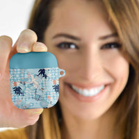 Blue Palaka Crane and Flowers AirPods Case Japan Heritage Spirit - Polynesian Pride
