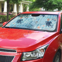 Blue Palaka Crane and Flowers Auto Sun Shade Japan Heritage Spirit - Polynesian Pride