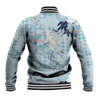Blue Palaka Crane and Flowers Baseball Jacket Japan Heritage Spirit - Polynesian Pride