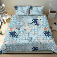 Blue Palaka Crane and Flowers Bedding Set Japan Heritage Spirit - Polynesian Pride
