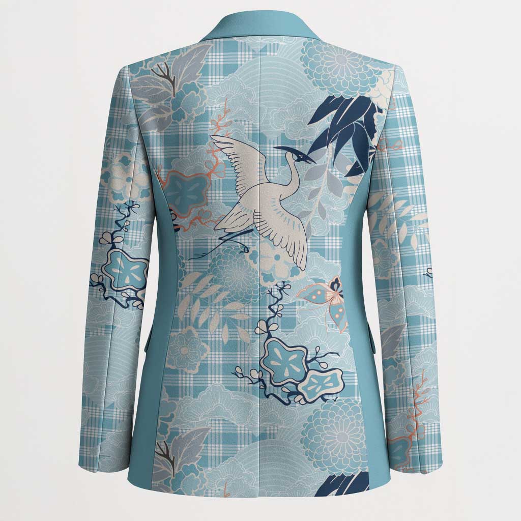 Blue Palaka Crane and Flowers Blazer Japan Heritage Spirit - Polynesian Pride