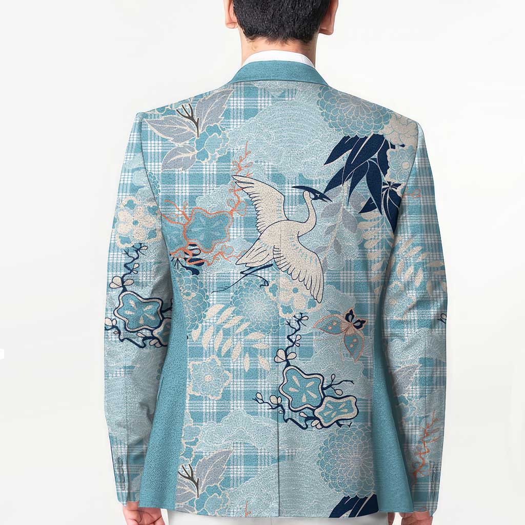 Blue Palaka Crane and Flowers Blazer Japan Heritage Spirit - Polynesian Pride