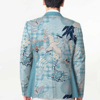 Blue Palaka Crane and Flowers Blazer Japan Heritage Spirit - Polynesian Pride