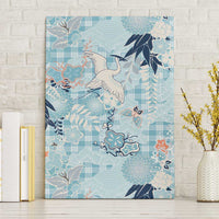 Blue Palaka Crane and Flowers Canvas Wall Art Japan Heritage Spirit - Polynesian Pride