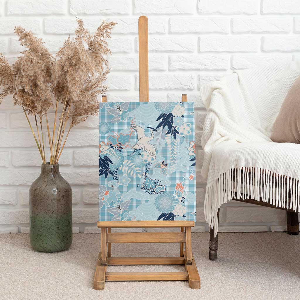Blue Palaka Crane and Flowers Canvas Wall Art Japan Heritage Spirit - Polynesian Pride