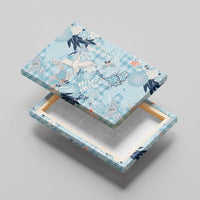 Blue Palaka Crane and Flowers Canvas Wall Art Japan Heritage Spirit - Polynesian Pride