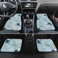Blue Palaka Crane and Flowers Car Mats Japan Heritage Spirit - Polynesian Pride