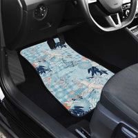 Blue Palaka Crane and Flowers Car Mats Japan Heritage Spirit - Polynesian Pride