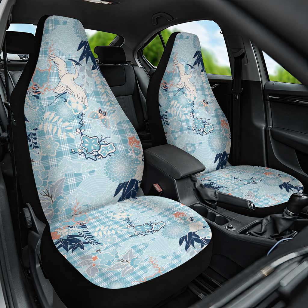 Blue Palaka Crane and Flowers Car Seat Cover Japan Heritage Spirit - Polynesian Pride