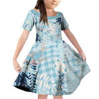 Blue Palaka Crane and Flowers Family Matching Off Shoulder Short Dress and Hawaiian Shirt Japan Heritage Spirit - Polynesian Pride