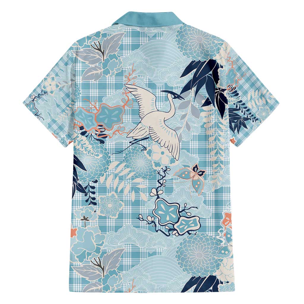 Blue Palaka Crane and Flowers Family Matching Puletasi and Hawaiian Shirt Japan Heritage Spirit - Polynesian Pride