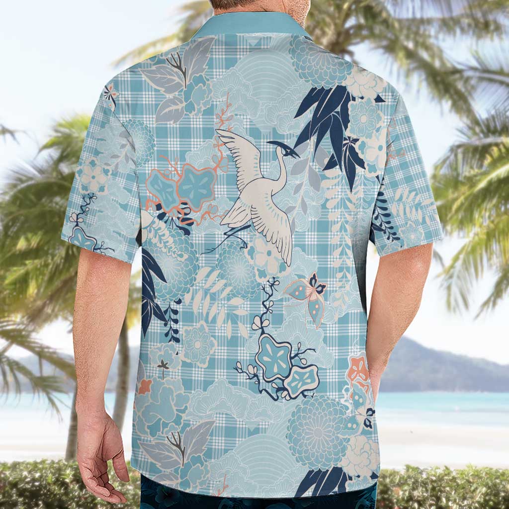 Blue Palaka Crane and Flowers Hawaiian Shirt Japan Heritage Spirit - Polynesian Pride