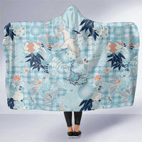 Blue Palaka Crane and Flowers Hooded Blanket Japan Heritage Spirit - Polynesian Pride