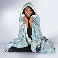 Blue Palaka Crane and Flowers Hooded Blanket Japan Heritage Spirit - Polynesian Pride