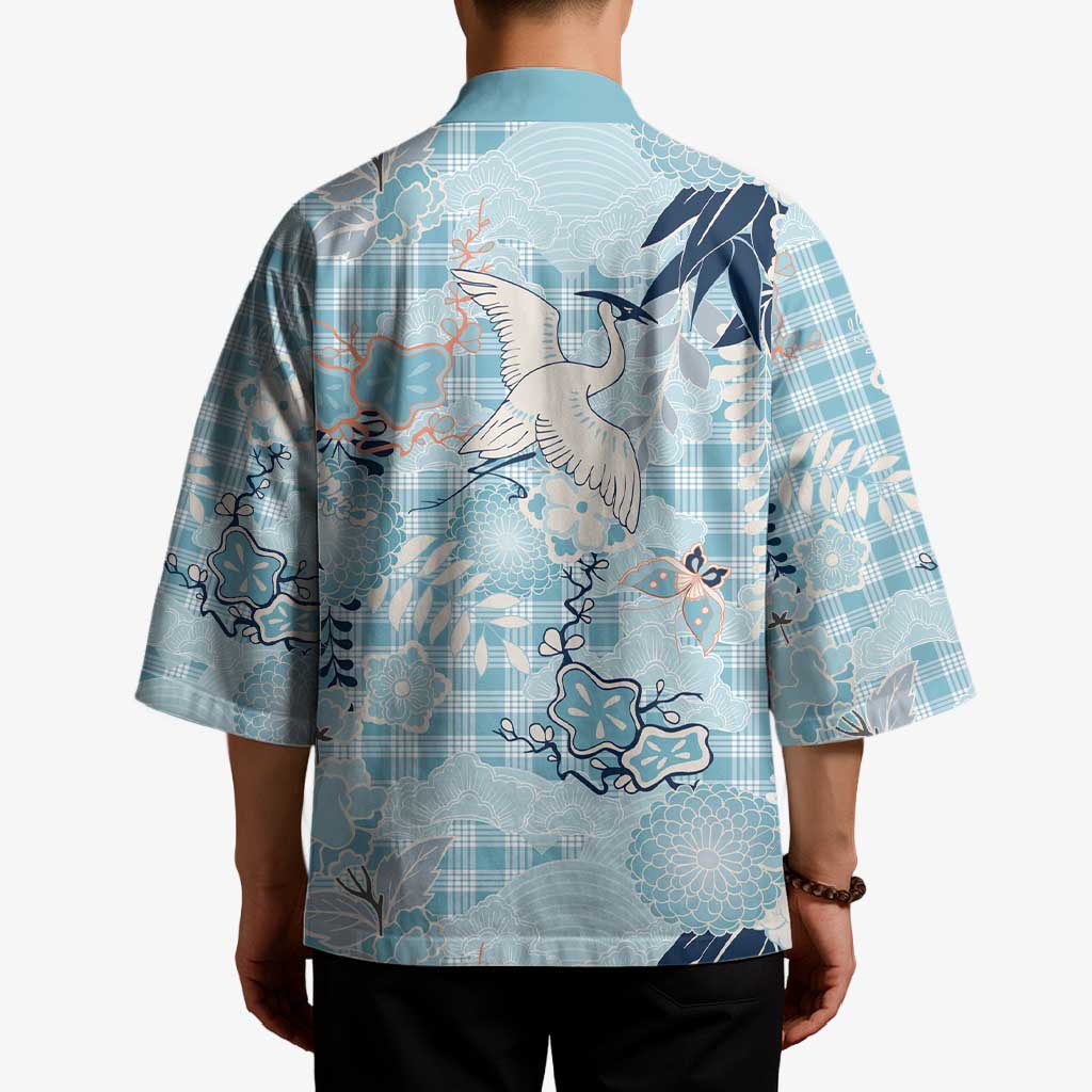 Blue Palaka Crane and Flowers Kimono Japan Heritage Spirit - Polynesian Pride