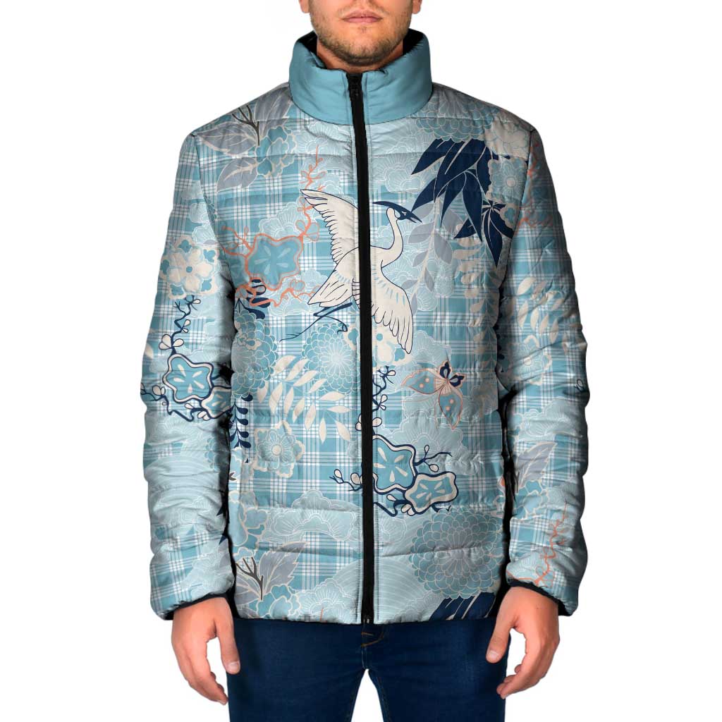 Blue Palaka Crane and Flowers Padded Jacket Japan Heritage Spirit - Polynesian Pride