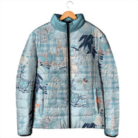 Blue Palaka Crane and Flowers Padded Jacket Japan Heritage Spirit - Polynesian Pride