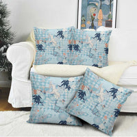 Blue Palaka Crane and Flowers Pillow Cover Japan Heritage Spirit - Polynesian Pride
