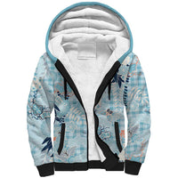 Blue Palaka Crane and Flowers Sherpa Hoodie Japan Heritage Spirit - Polynesian Pride