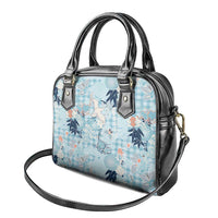 Blue Palaka Crane and Flowers Shoulder Handbag Japan Heritage Spirit - Polynesian Pride