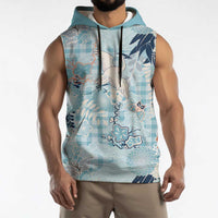Blue Palaka Crane and Flowers Sleeveless Hoodie Japan Heritage Spirit - Polynesian Pride