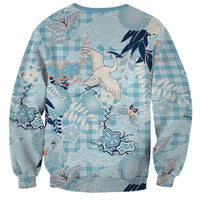 Blue Palaka Crane and Flowers Sweatshirt Japan Heritage Spirit - Polynesian Pride