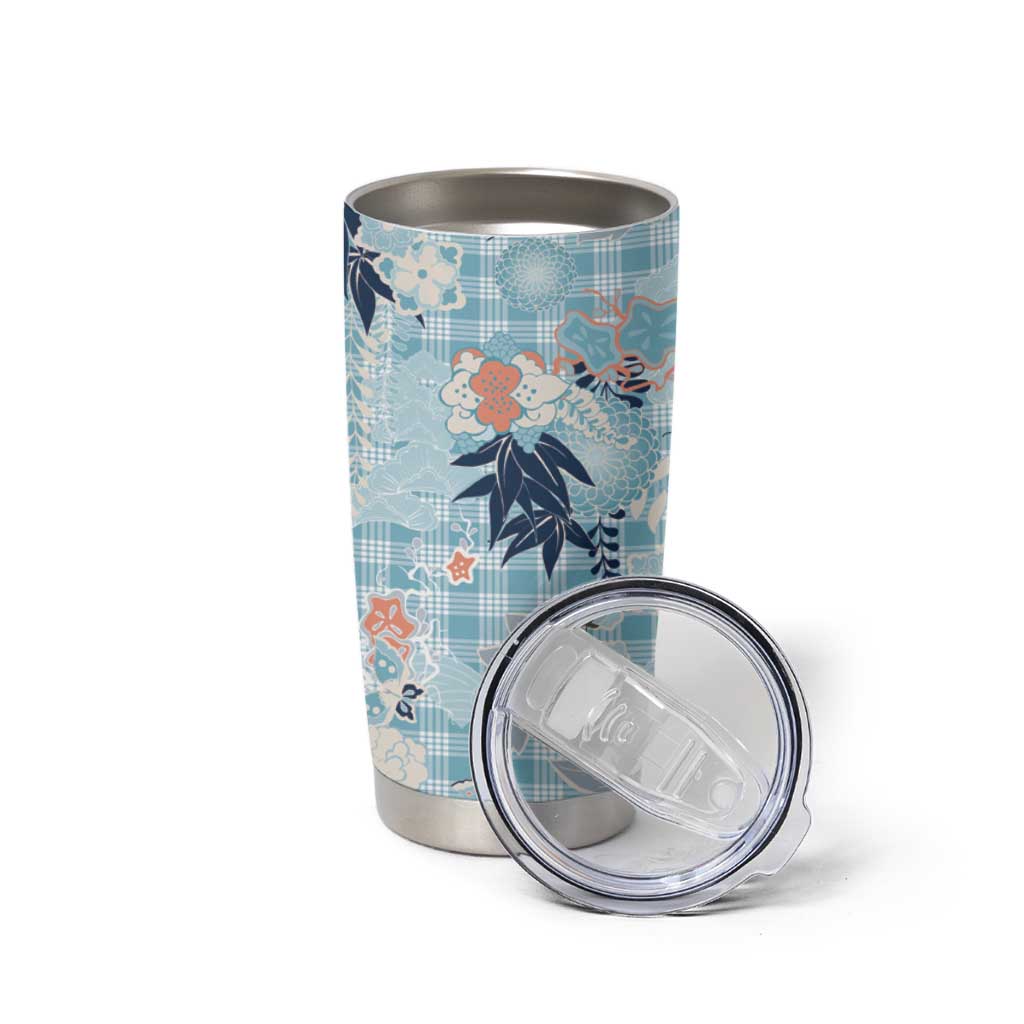 Blue Palaka Crane and Flowers Tumbler Cup Japan Heritage Spirit - Polynesian Pride