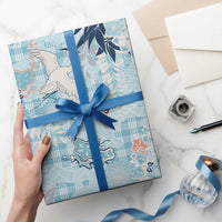 Blue Palaka Crane and Flowers Wrapping Paper Japan Heritage Spirit - Polynesian Pride